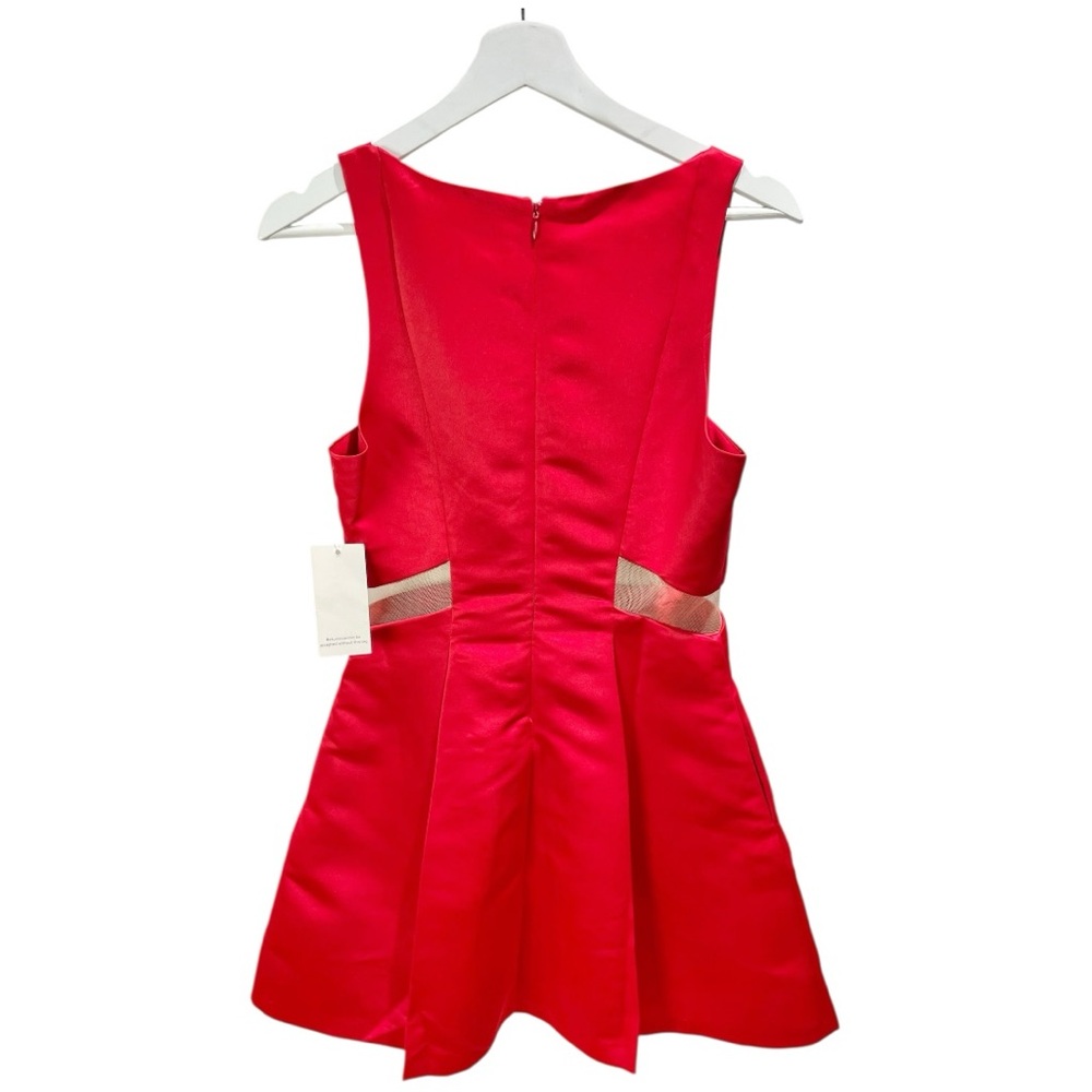 NEW Tobi Red Satin Mesh Waist Square Neck Skater Dress Size M - Picture 3 of 9